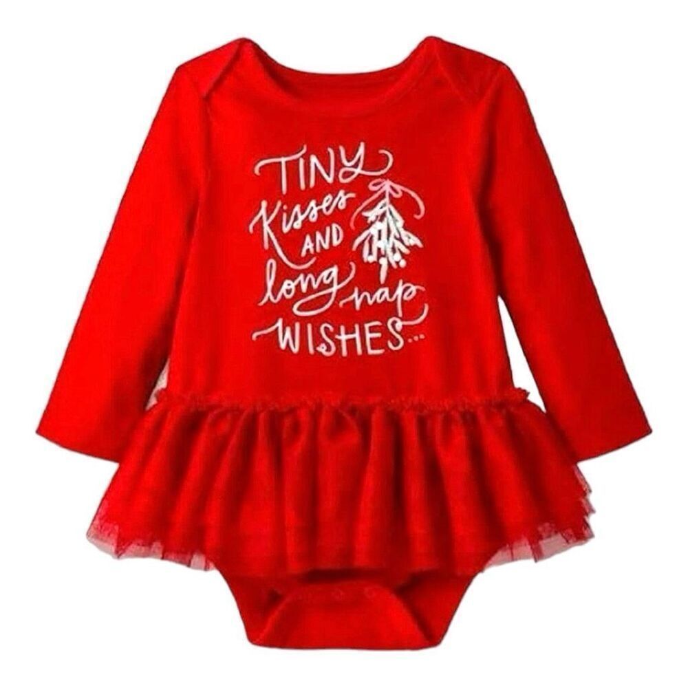 Baby Girls Cat & Jack Christmas Holiday Tutu Bodysuit Dress - Sz 18 mo